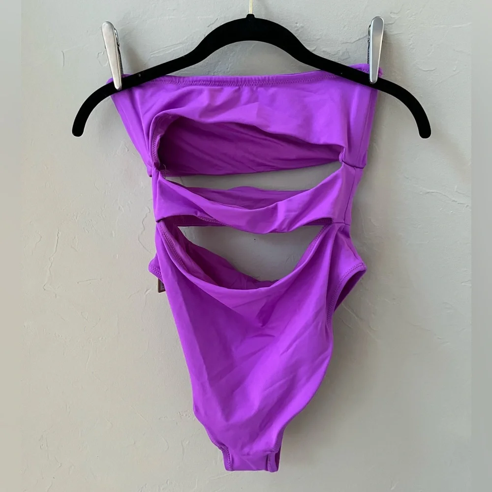 💜SKIMS SWIM STRAPLESS CUT OUT MONOKINI SWIMSUIT VIOLET S
